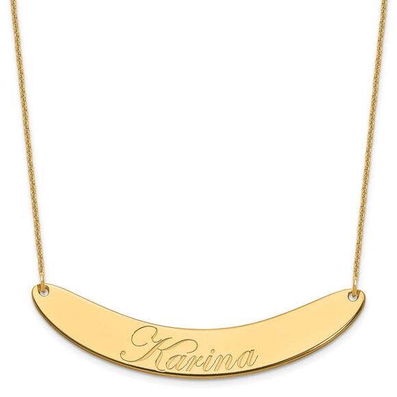 Kazi Luxury 14k Yellow Gold Large Polished Curved Edwardian Script Bar Necklace